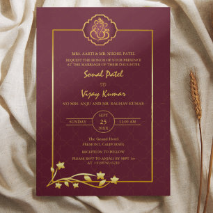Indian Hindu Wedding Ganesha Logo Golden Elements Invitation