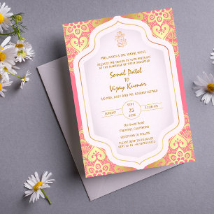 Indian Hindu Wedding Ganesha Logo Golden Elements Invitation