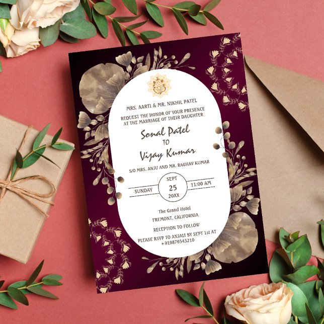 Indian Hindu Wedding Ganesha Logo  Rustic Leaf Invitation (Creator Uploaded)