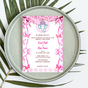 Indian Hindu Wedding Ganesha Pink Butterfly Invitation