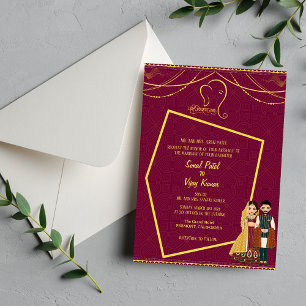 Indian Hindu Wedding Ganesha Royal Golden Invitation