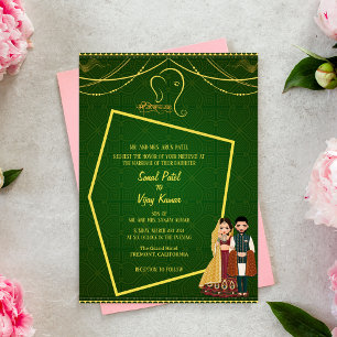 Indian Hindu Wedding Ganesha Royal Golden Invitation