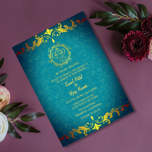 Indian Hindu Wedding Ganesha Royal Golden Invitation