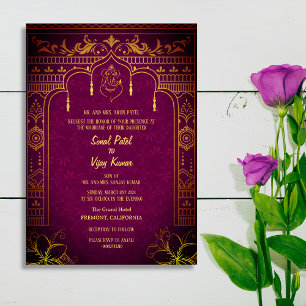 Indian Hindu Wedding Ganesha Royal Golden Invitation