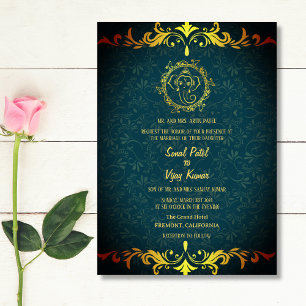 Indian Hindu Wedding Ganesha Royal Golden Invitation