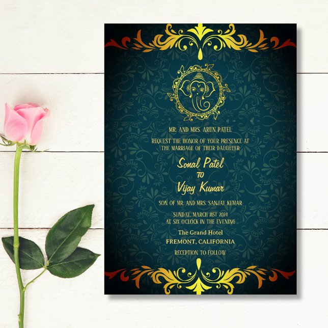Indian Hindu Wedding Ganesha Royal Golden Invitation (Creator Uploaded)