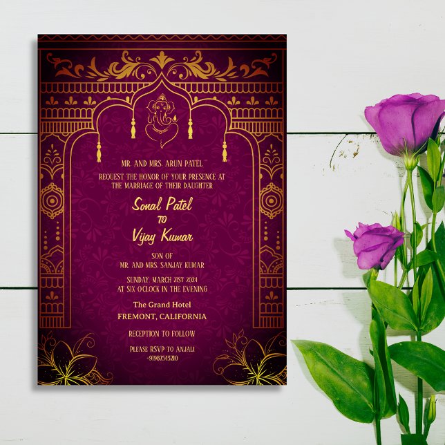 Indian Hindu Wedding Ganesha Royal Golden Invitation (Creator Uploaded)