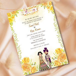 Indian Hindu Wedding Ganesha Yellow Floral Invitation