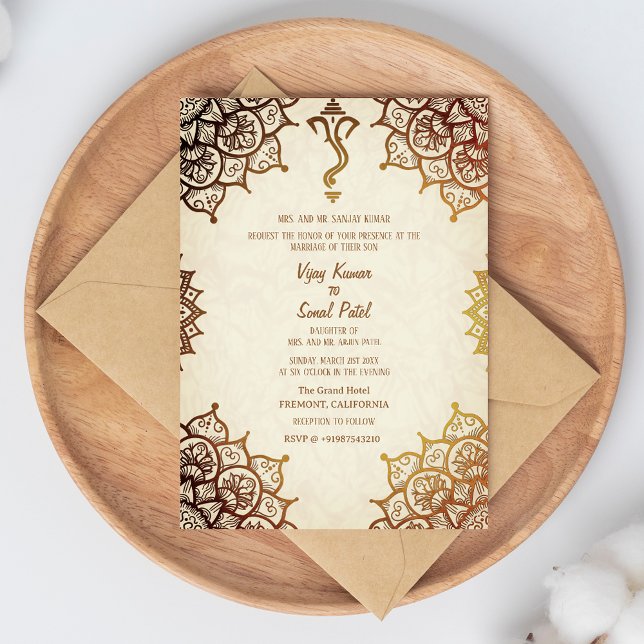 Indian Hindu Wedding Golden Elements Custom Image Invitation (Creator Uploaded)