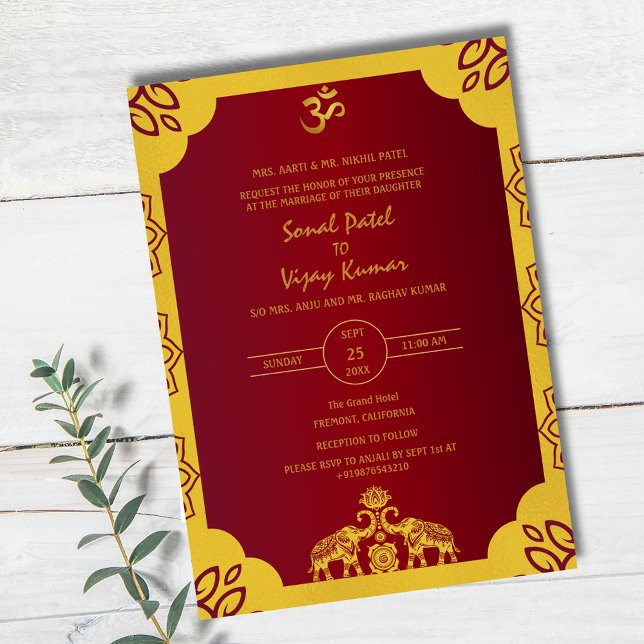 Indian Hindu Wedding Golden Elements Om Invitation (Creator Uploaded)