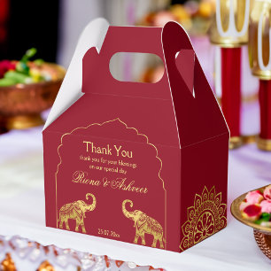 Indian Hindu wedding maroon gold mandala elephant Favour Box