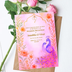 Indian Hindu Wedding Reception Peacock Floral Invitation