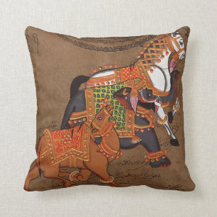 INDIAN HORSE ELEPHANT & CAMEL Throw Cushion