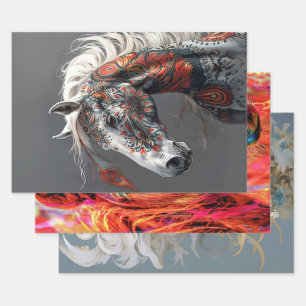 Indian Horse, Watercolor Horse, Exotic Woman Wrapping Paper Sheet