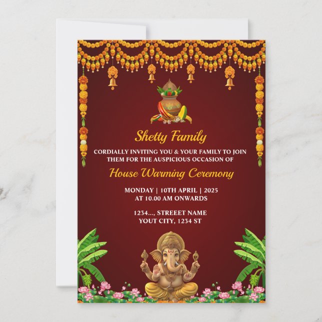 Indian Housewarming Invitation Card, Grah Pravesh  (Front)