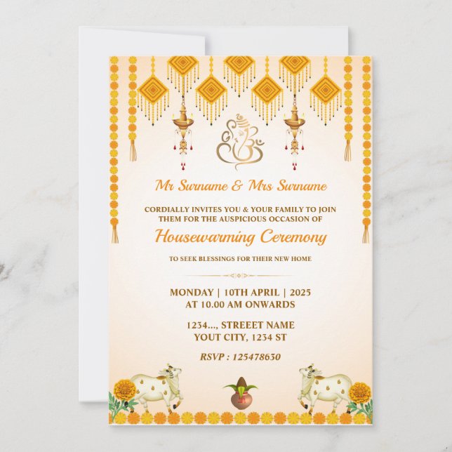 Indian Housewarming Invitation card, Gruh Pravesh (Front)