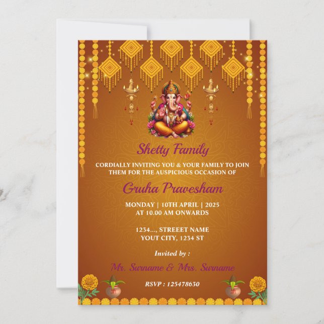 Indian Housewarming Invitation card, Gruh Pravesh (Front)