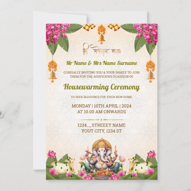 Indian Housewarming Invitation card, Gruha Pravesh (Front)