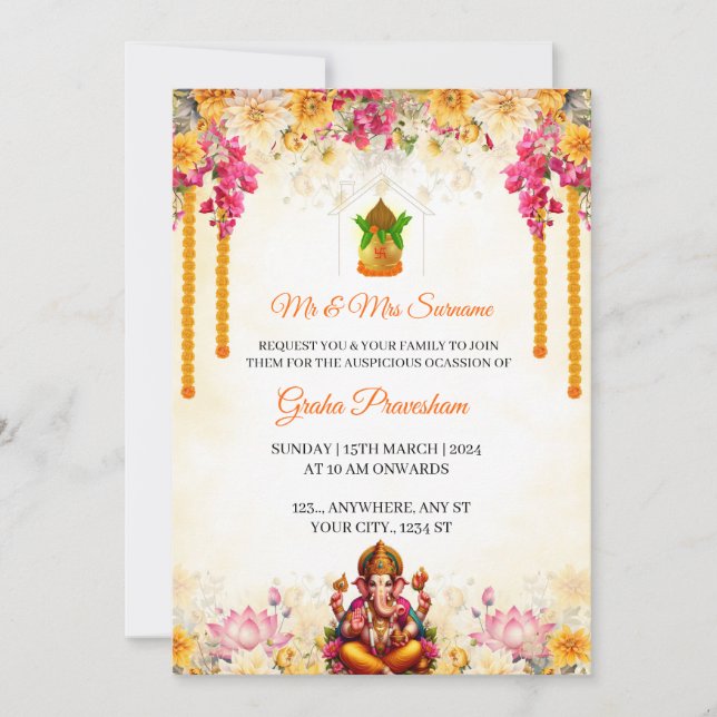 Indian Housewarming Invitation Card, Gruha Pravesh (Front)