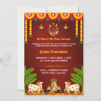 Indian Housewarming Invitation card, Gruha Pravesh