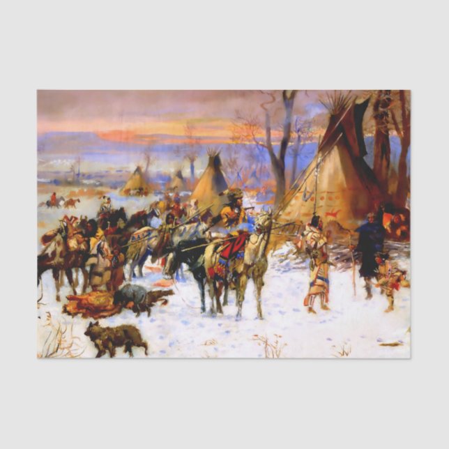 “Indian Hunters Return” by Charles M Russell Tissue Paper (Front)