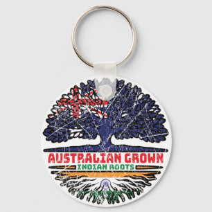 Indian India Australian Australia Tree Roots Flag Key Ring