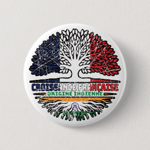 Indian India French France Tree Roots Flag 6 Cm Round Badge