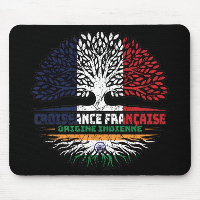 Indian India French France Tree Roots Flag Mouse Mat (Front)