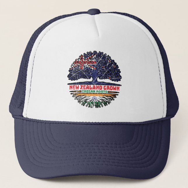 Indian India New Zealander New Zealand Tree Roots Trucker Hat (Front)