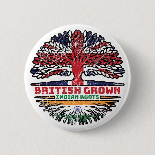 Indian India Uk United Kingdom British Tree Roots 6 Cm Round Badge (Front)