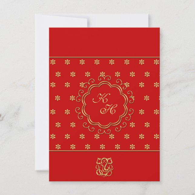 Indian Influenced Wedding Reception in Red & Gold Invitation (Front)