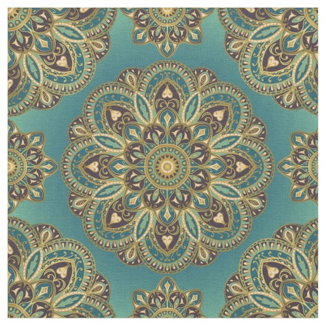 Indian Inspired Abstract Mandala Fabric - green (Close Up)