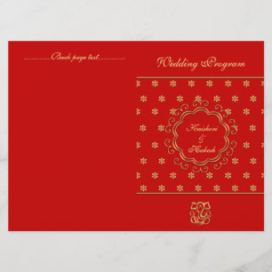 Indian Inspired Bi-fold Wedding Program Red & Gold Programme