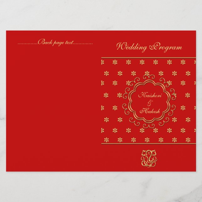 Indian Inspired Bi-fold Wedding Program Red & Gold Programme (Front)