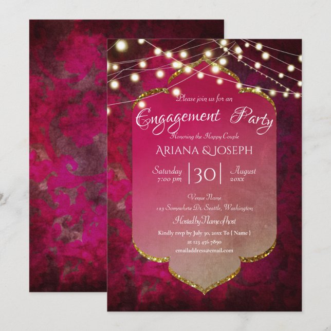 Indian Inspired Boho Damask in Deep Pink Invitation (Front/Back)