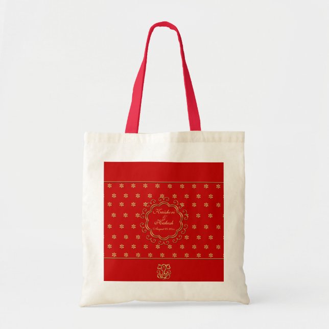 Indian Inspired Design Custom Tote in Red & Gold (Front)