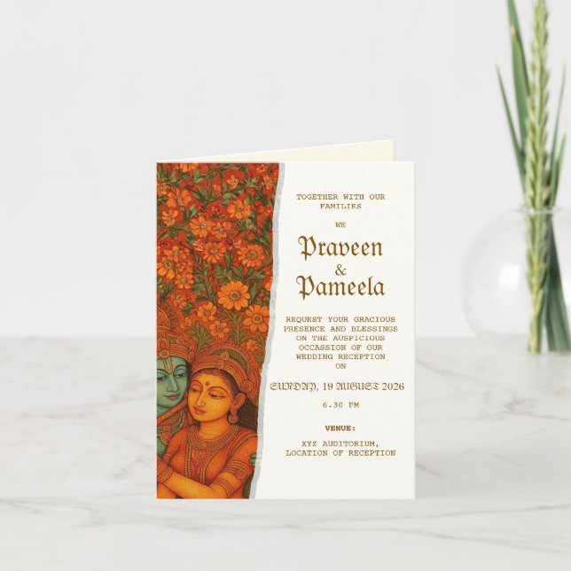 Indian invitation with Radhakrishna Mural painting (Front)