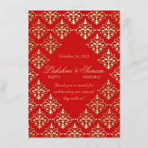 Indian Invite Photo Card Damask Red Gold