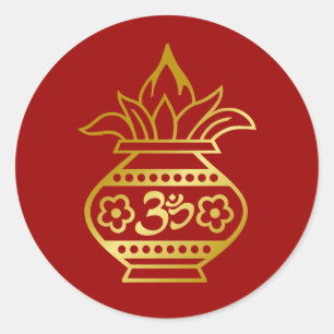 Indian Kalash with Om Sign Classic Round Sticker