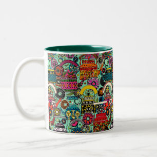 Indian kettles green Two-Tone Coffee Mug