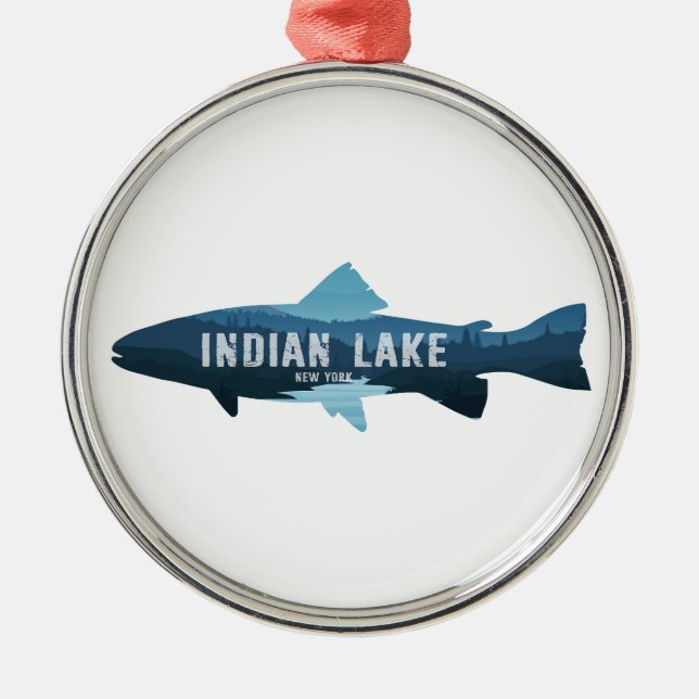 Indian Lake New York Fish Metal Tree Decoration (Front)