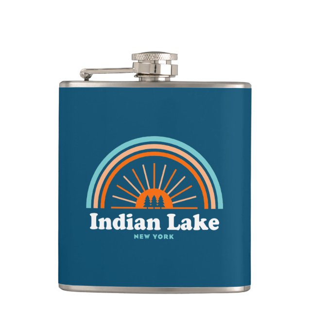 Indian Lake New York Rainbow Hip Flask (Front)