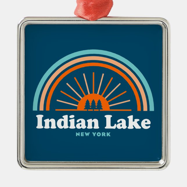 Indian Lake New York Rainbow Metal Tree Decoration (Front)