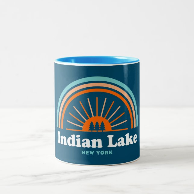 Indian Lake New York Rainbow Two-Tone Coffee Mug (Center)