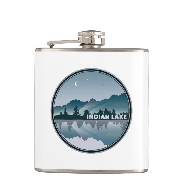 Indian Lake New York Reflection Hip Flask (Front)