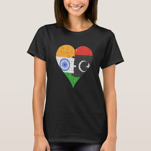Indian Libyan Flag Heart T-Shirt (Front)