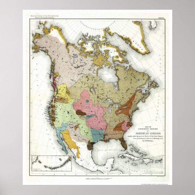 Indian Linguistics Map 1890 Poster (Front)