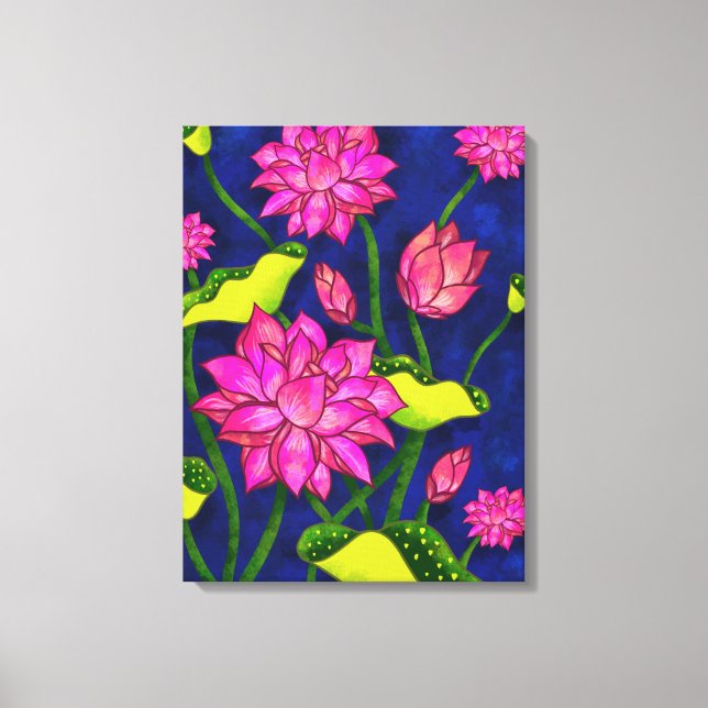 Indian Lotus Painting (Pichwai style Kamal Talai) Canvas Print (Front)