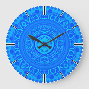 Indian mandala Blue Large Clock