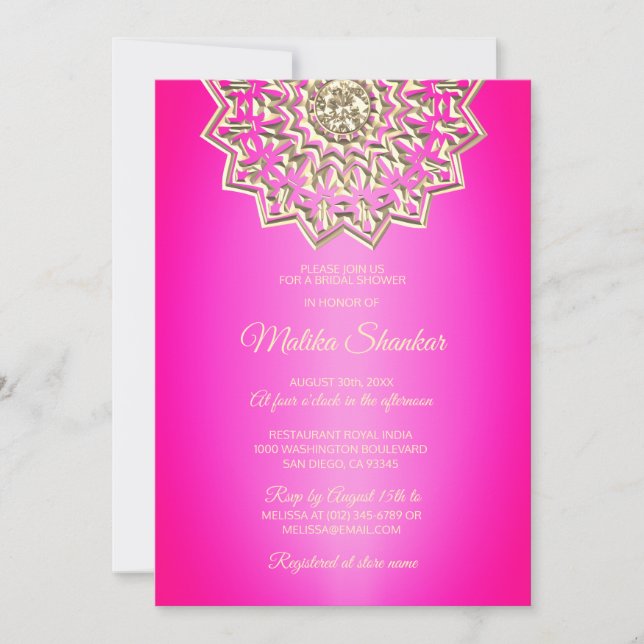Indian Mandala Hot Pink Gold Bridal Shower Invitation (Front)